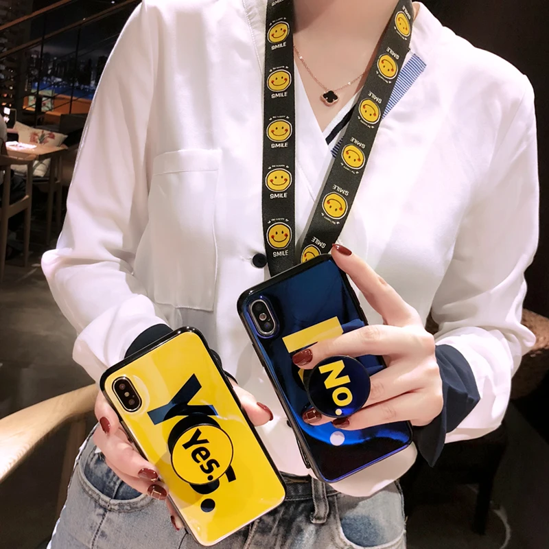 Лидер продаж да или нет Kickstand чехол для телефона iPhone X с ремешок глянцевая крышка