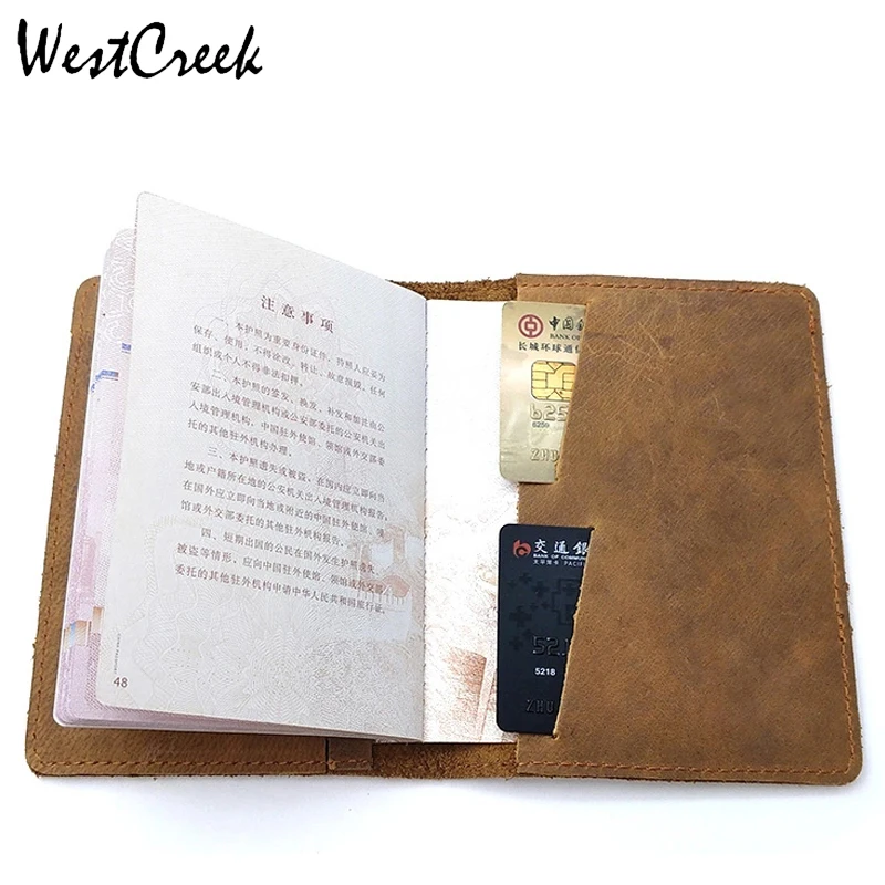 

WESTCREEK Brand Men/Women Passport Cover Retro Genuine Leather Horse Leather Fashion Passport ID/Ticket /Credit Card Holder