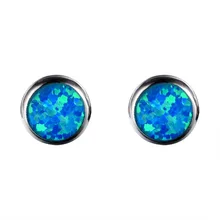 10 мм круглые 925 пробы серебряные серьги гвоздики синий/белый огненный опал серьги Brincos для женщин Рождественские подарки ювелирные изделия