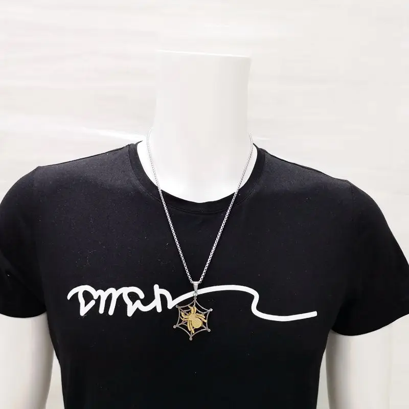 2019 New Fashion jewelry necklace men 316 Stainless steel hip hop spider net charm necklace for men stylish jewelry BLKN0120