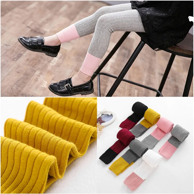

Girls Knitting Leggings Autumn Winter Outfit Warm Girls Pants Children Clothing Elastic Patchwork Kids Female Leggins