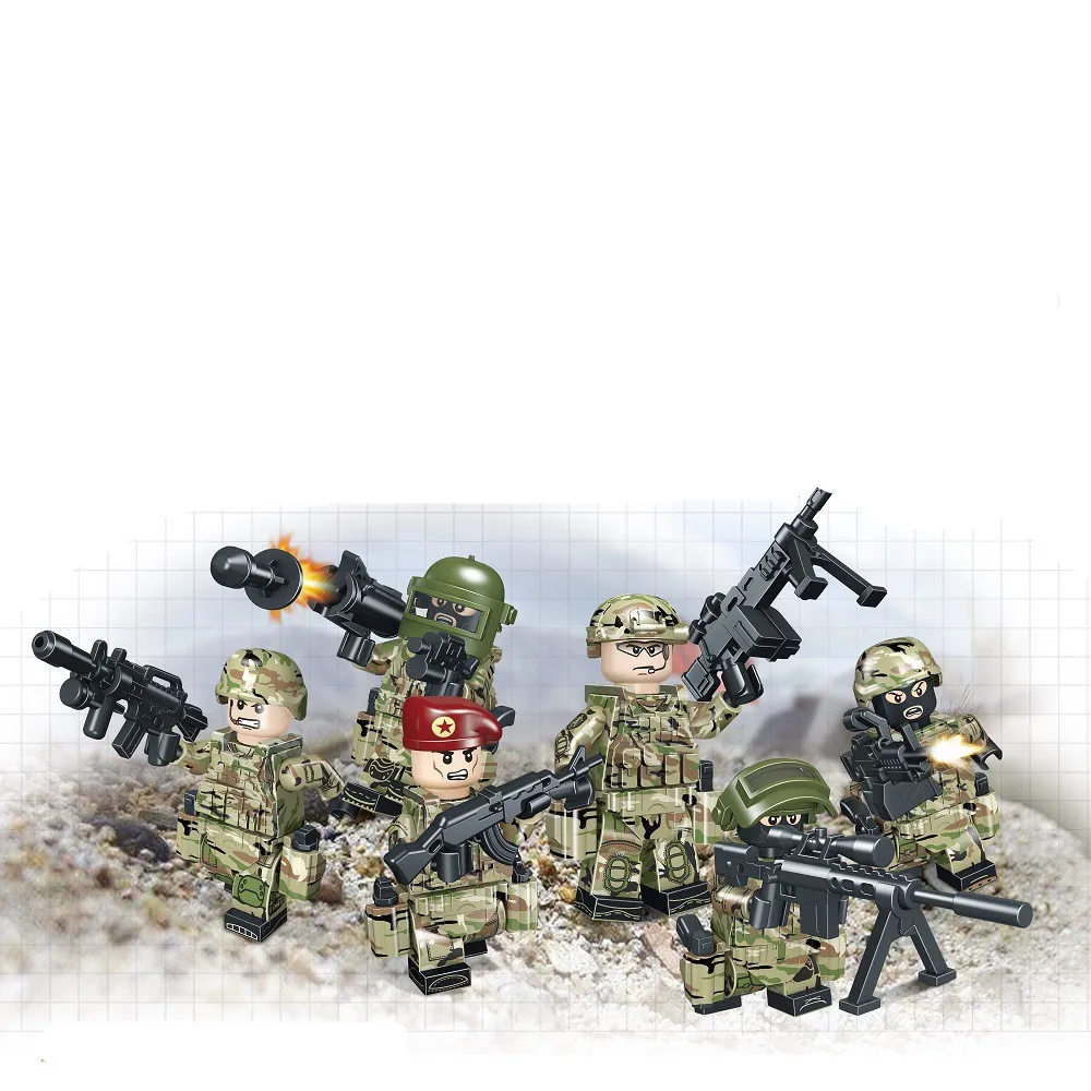 

6pcs New Legoing Minifigure Alpha Force MILITARY Camouflage Soldier SWAT US Army War Building Blocks Brick Figure Toys Gift Boy