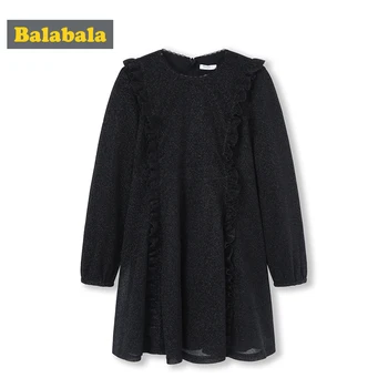 

Balabala Girls Ruffled Glittery Dress Long Sleeve A-line Knee-Length Dresses Teenager Girls Flare Dress Wedding Party Dresses