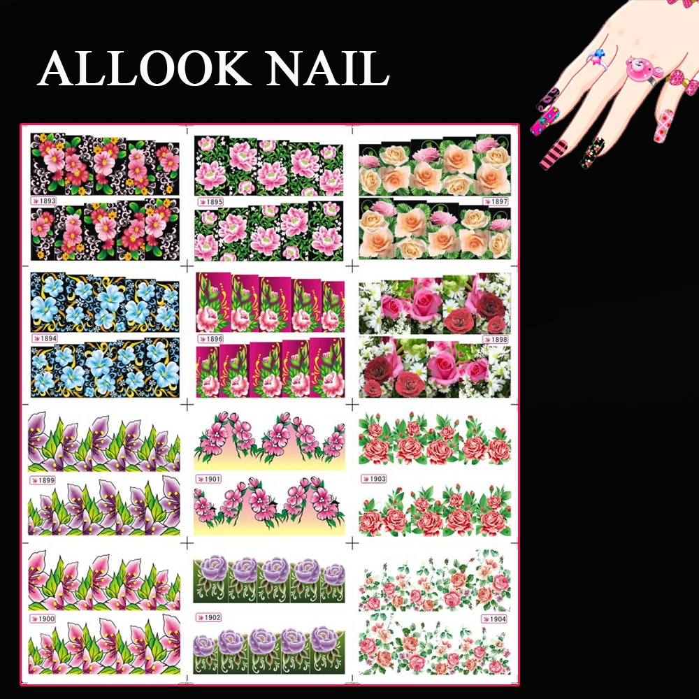 12 Sheets/Lot Art Nail SY1893 1904 Full Cover Flower Nail Art Water
