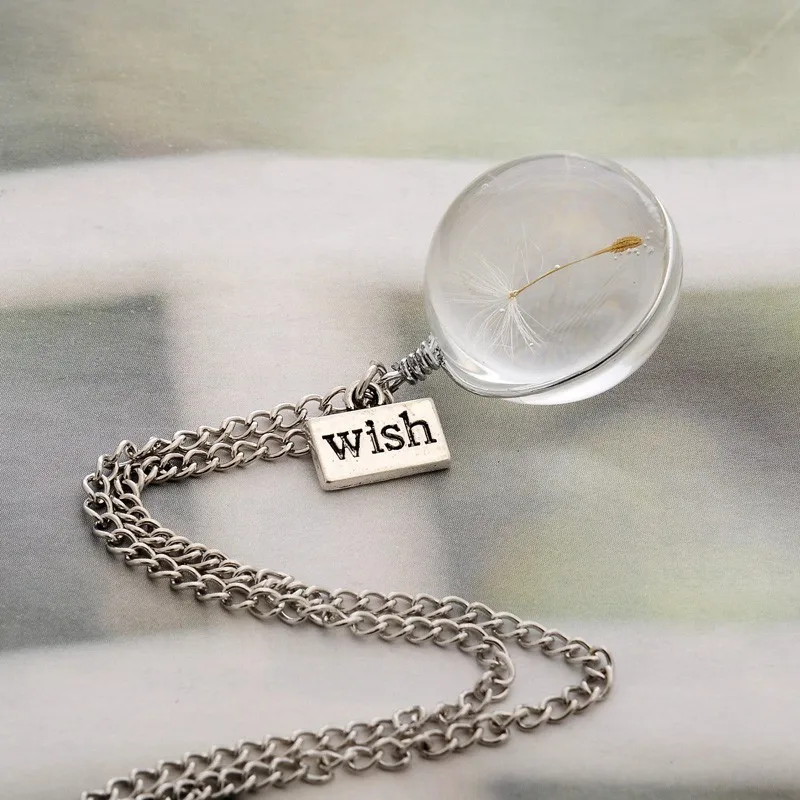 

Fashion Necklaces Wish Real Dandelion Crystal Necklace Glass Round Pendants Necklace Silver Chain Choker Necklace For Women
