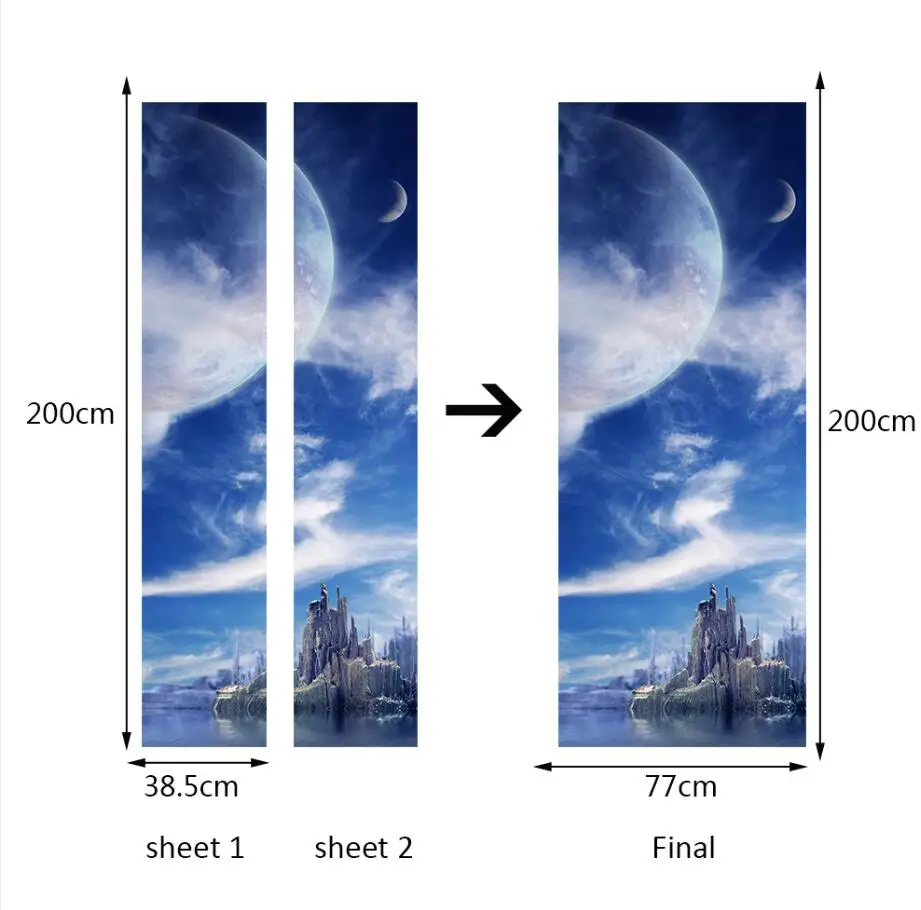 2 шт./набор, креативные настенные наклейки на деревянную дверь, для спальни, украшения дома, плакат, ПВХ, водонепроницаемый, вид на море, сенери, наклейки на дверь, наклейка - Цвет: DM041