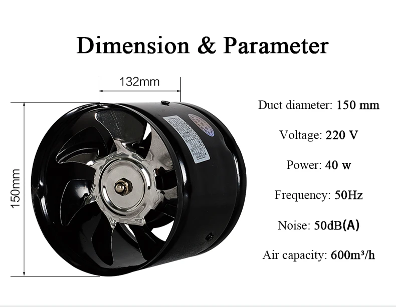 6 дюймов высокая скорость вентилятор Канальные вентилятор встроенный воздуховод Вспомогательный вентилятор кухонная вытяжка Металл