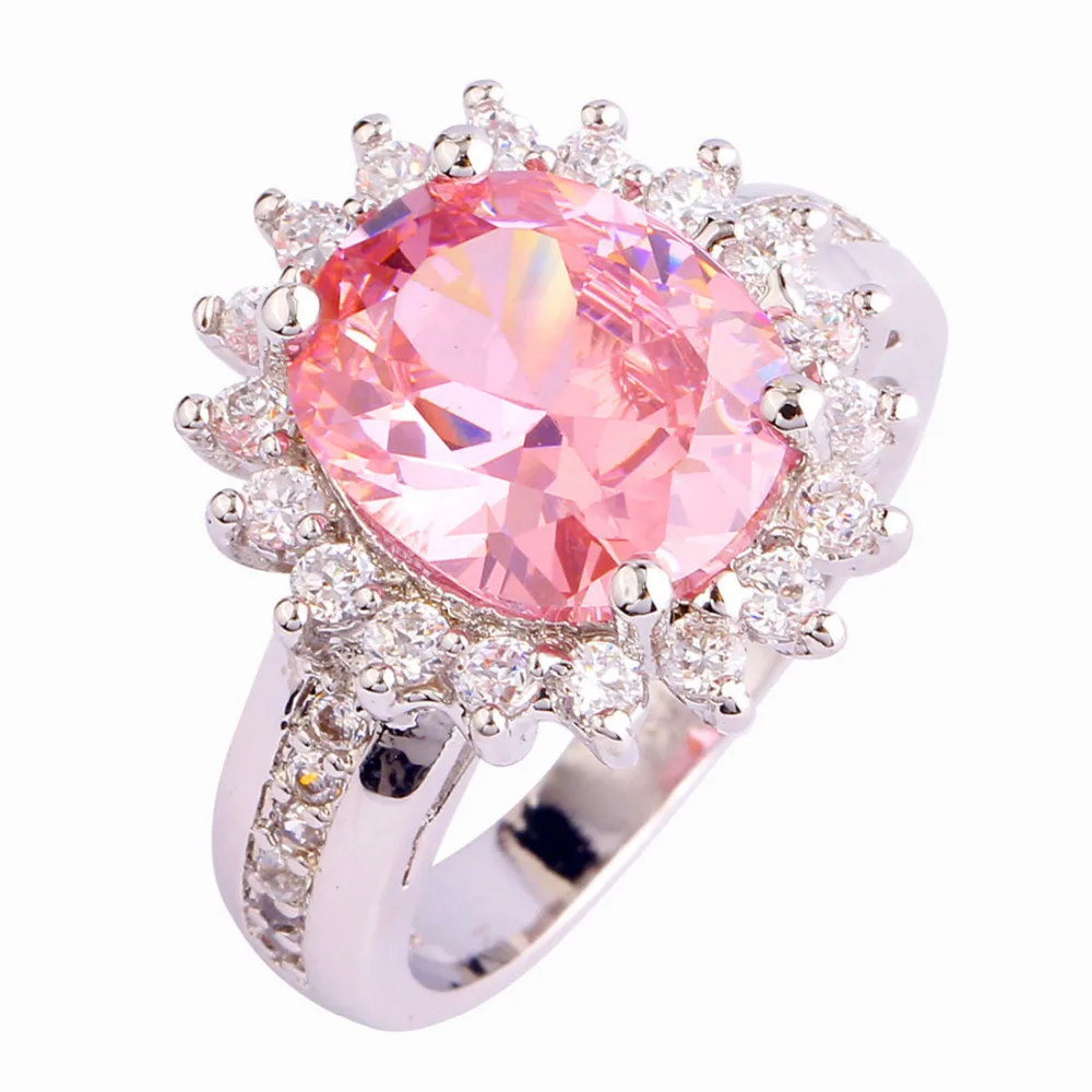 Merthus Fashion Women Jewelry Ring Pink Oval Cut Lab Created Gemstone