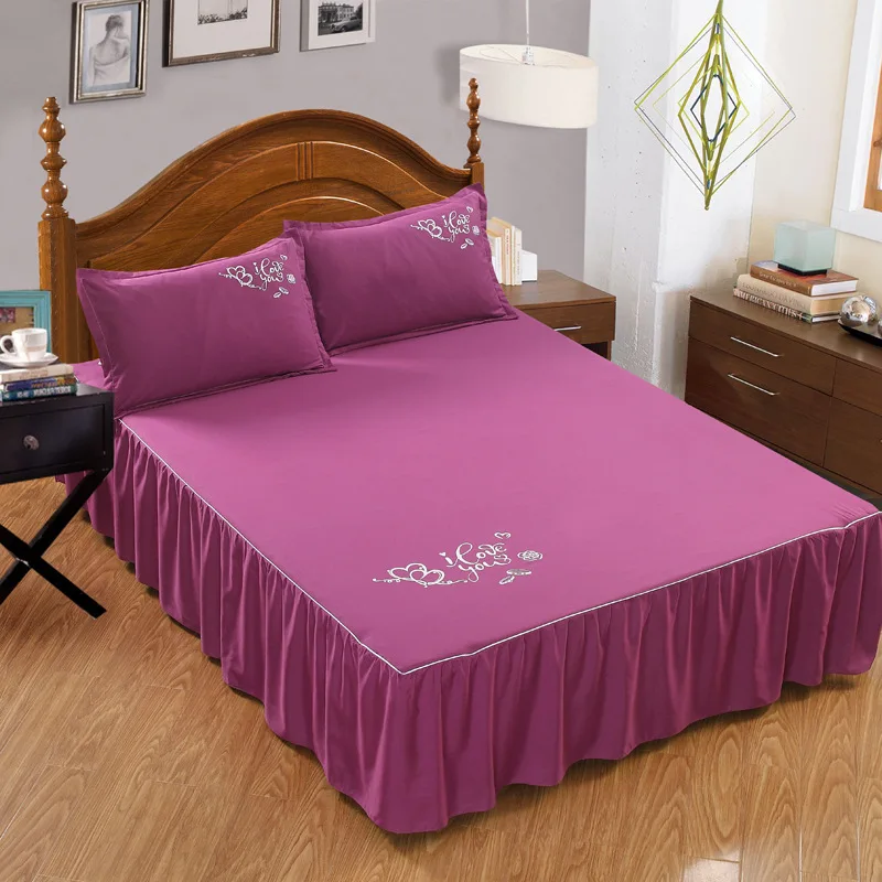 

Stamp Bed Skirt Bedspread Protective Bedcase Bedclothes Top Sheets + Two Pillowcase Three Piece Sets