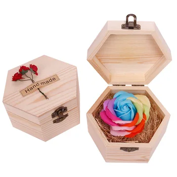 

Rainbow Multi-colored Color Rose Flower Petal Soap Wooden Hexangular Shape Box Party Valentine's Day Gift Skin Bleach TSLM1