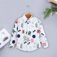 Рубашка для мальчиков, белый топ с длинными рукавами и принтом, рубашка для мальчиков, Весенняя белая рубашка, новая модная рубашка с буквенным принтом