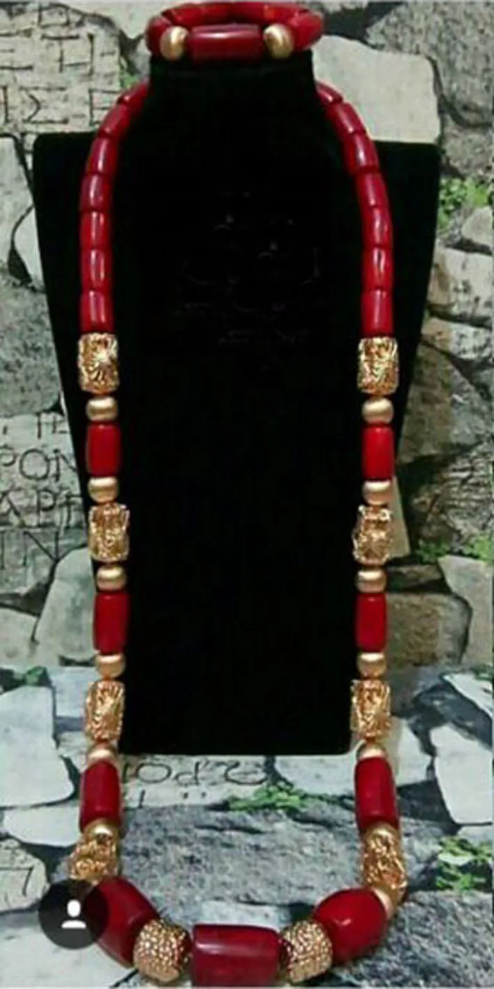 Африканская Свадебная вечеринка Jewelry 45 дюйм(ов) wnie красный Для мужчин Коралл бисера Цепочки и ожерелья комплект для жениха мужской коралловый Цепочки и ожерелья Браслет abh795 - Окраска металла: 3