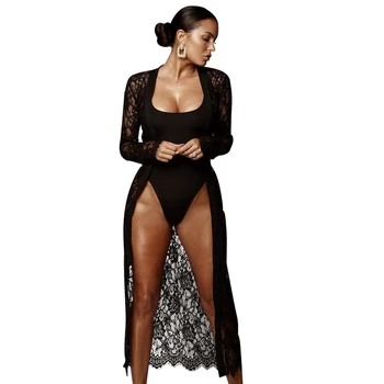 

Lace Sexy 2 Two Piece Set Women Plus size Long Cardigan Top and Short Bodysuit Set Autumn Women 2 Piece Matching Set Outfit 2020