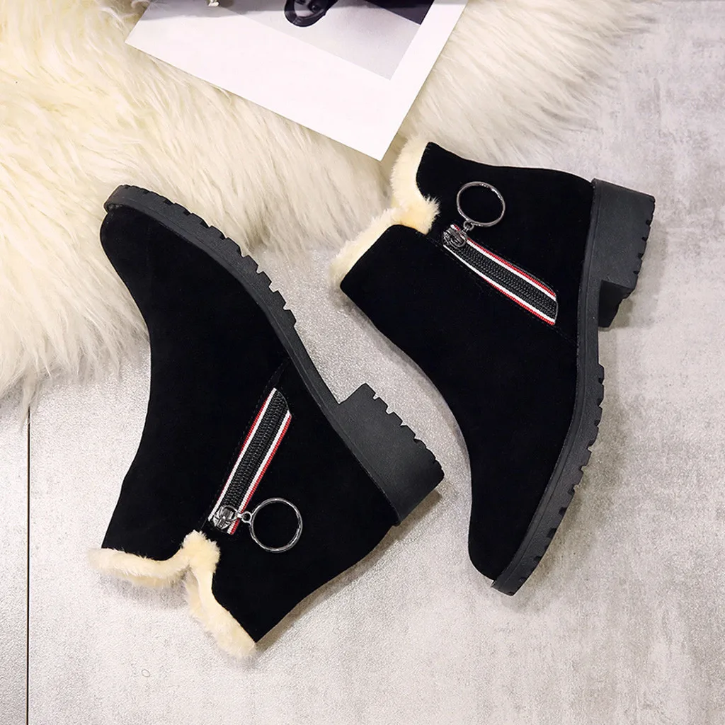 SAGACE/Женские однотонные теплые зимние ботинки из замши на высоком квадратном каблуке на молнии зимние ботинки из замши с круглым носком
