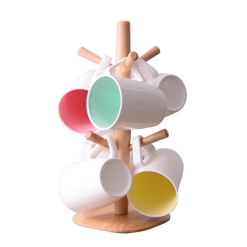 

Simple Creative Mug Set with Hang Shelf Travel Mug Water Cup Milk Coffee Tea Cup 6pcs/sets 300ml