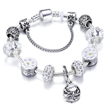 

2018 New Silver Charm Bracelet Fashion Tree Of Life Pendant Clear Crystal Beads Pandora Bracelet For Women Girl Jewelry Gift
