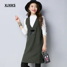 XJXKS модный весенний пуловер длинные свитера с металлическим v-образным вырезом высокого качества без рукавов сплошной цвет женский свитер