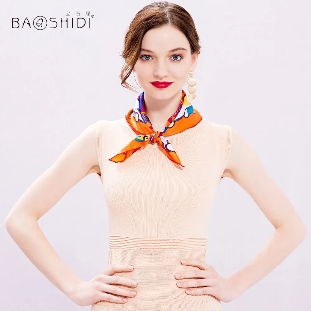 Женский шарф BAOSHIDI из 100% шелка с квадратным вырезом 2017|square neck scarf|brand silk scarffashion scarf |
