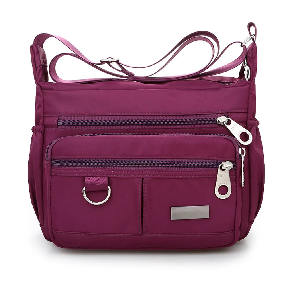 Женская модная однотонная модная сумка на молнии, водонепроницаемая нейлоновая сумка через плечо, сумка через плечо - Цвет: Purple