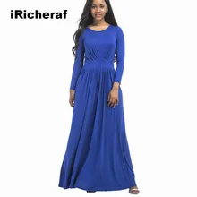 

Women Long Sleeve Maxi Dress Autumn Sexy O-neck Slim Waist Solid Plus Size Clothing Loose Party Dresses Vestidos Hot Sale M-XXXL