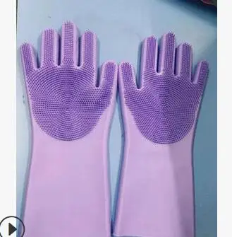 Перчатки волшебные силиконовые перчатки для мытья посуды кухонные аксессуары перчатки для мытья посуды бытовые инструменты для чистки автомобиля щетка для домашних животных - Цвет: Лиловый