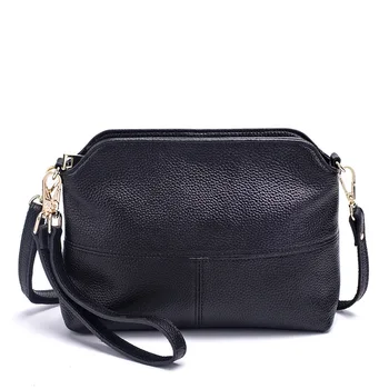 

Fashion Women's Messenger Bag Wrist Strap Phone Clutch Genuine Leather Cowhide Small Shoulder Shell Bag Flap Purse Handbag