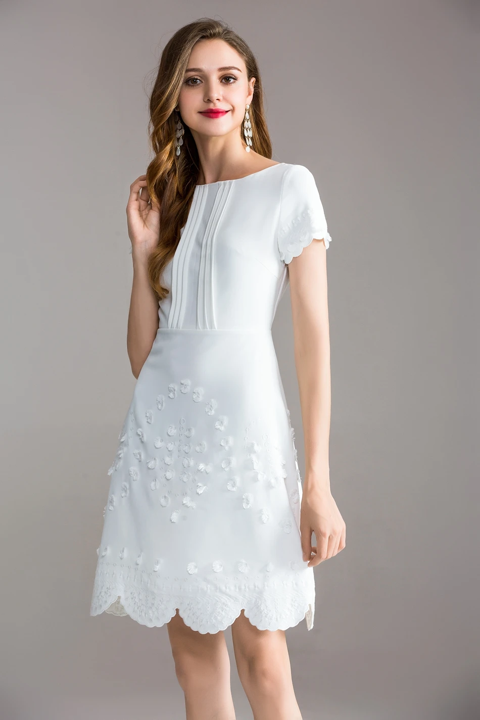 Милые платья, новинка, высокое качество, весенние кружевные вечерние платья белого цвета, M XXXL, модная женская одежда с вышивкой, летнее платье трапециевидной формы