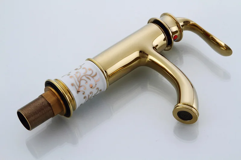 Золотой кран для раковины ванной комнаты с одной ручкой смеситель для раковины кран античная латунь горячая холодная вода на бортике