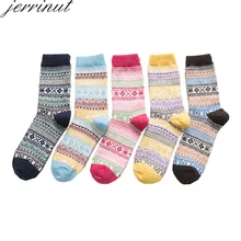 Jerrinut осень зима толстые теплые шерстяные женские носки хлопок милые ромбовидные решетки печати счастливые Модные Повседневные носки 5 пар/Лот