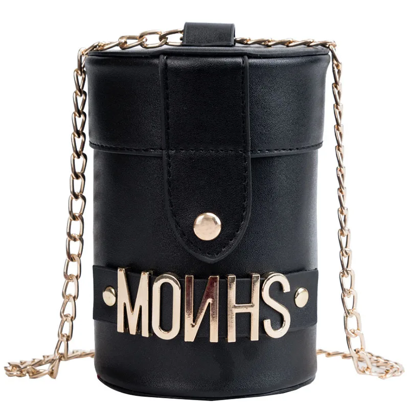 

2019 trend New Letter Chains Cylinders Crossbody Bags Vintage Mini Shoulder Bags Small Cylindrical Bags For Women