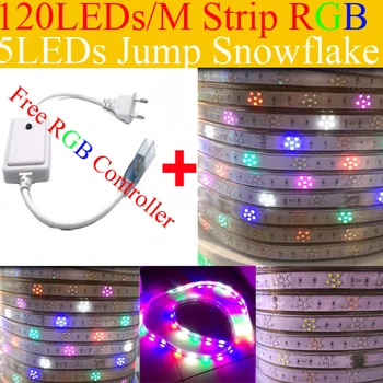 

2017 Super Popular LED Flexible strip RGB led strip lights SMD2835 LED Rope 5 LEDs Jump Snowflake 220V for living roon light