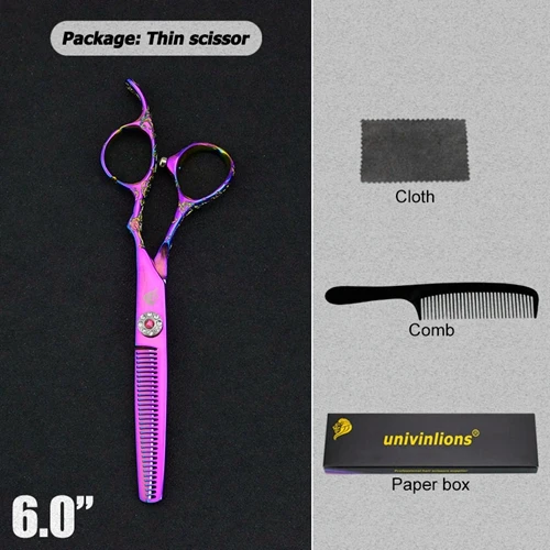 5,5/6 дюймов univinlions розовые парикмахерские ножницы, профессиональные ножницы для волос, парикмахерские принадлежности, филировочные радужные ножницы - Цвет: 6007-THIN