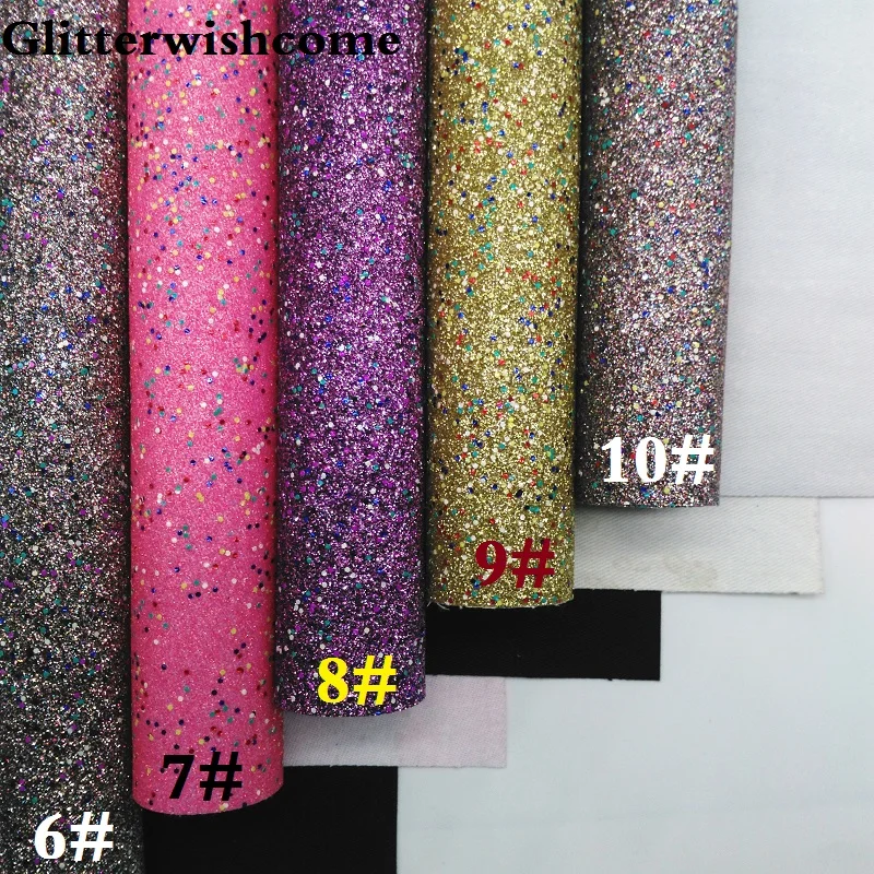 Glitterwishcome 21X29 см A4 размер винил для бантов, плотная блестящая кожа ткань винил для бантов, GM076A подложка имеет клей пятнистый