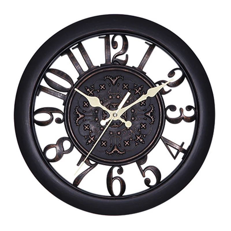 European Retro Wall Clock Antique Style Creative Resin Watch Unique Quartz Movement Round Clocks