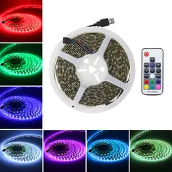 USB 5 м 300LED RGB полосы света, бар клуб украшения интерьера отеля клей SMD 5050 веревка строка гирляндой с РФ дистанционного