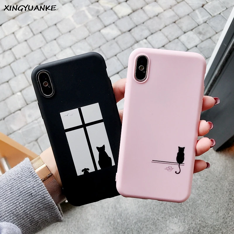 Cute Cartoon Black Cat Phone Case For iphone 7 6 6S 5 5S 8