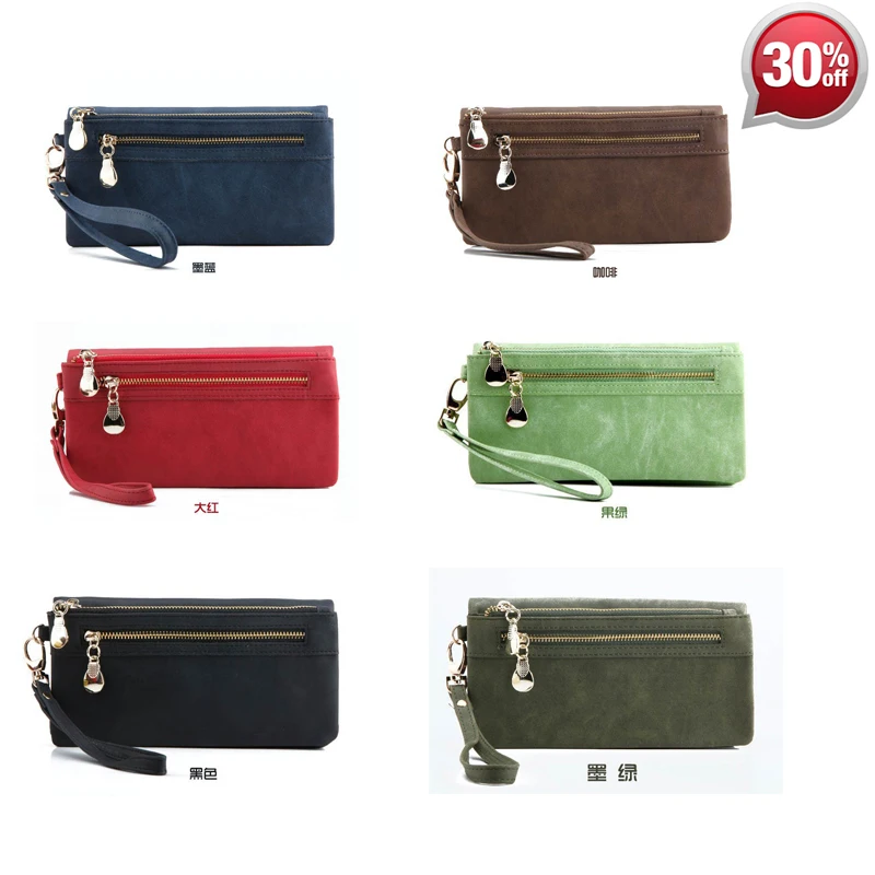  Double zipper women's purse luxury brand women wallets long dull polish leather wallet female clutch purse lady wristlet wallet 