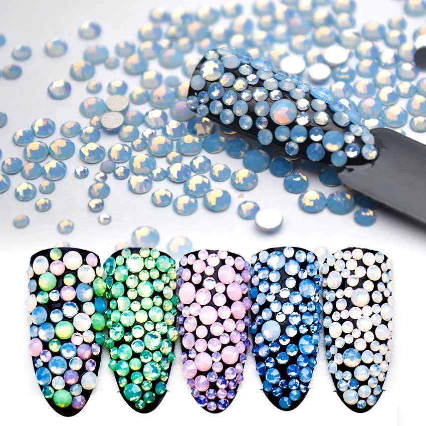 1 حزمة بلورات من أوبال الراين لالمسامير مزيج أوبال لالمسامير أوبال الزجاج 3D مسمار الفن ستراس Ongle زينة MJZ1025