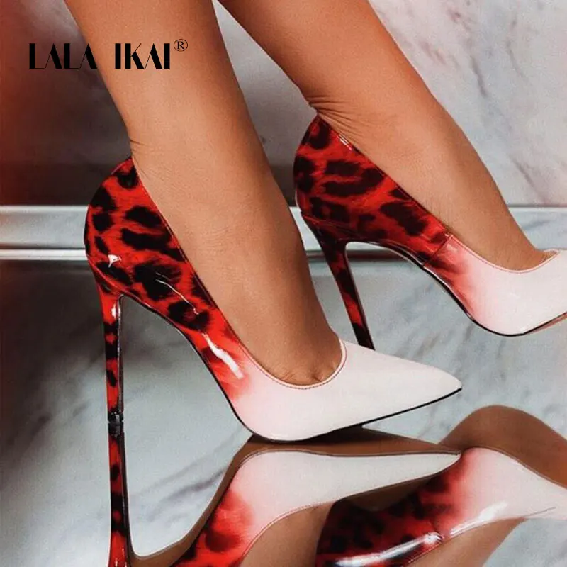 LALA IKAI Women Fashion PU Leather Pumps Super High Heels Leopard Sexy Wedding Party Shoes Zapatos De Mujer 900C3381-4