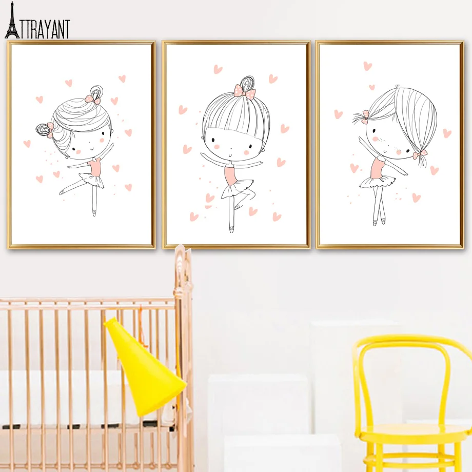 

Cartoon Cute Dance Ballet Girl Wall Art Canvas Painting Nordic Posters And Prints Wall Pictures Girls Kids Room Nursery Decor