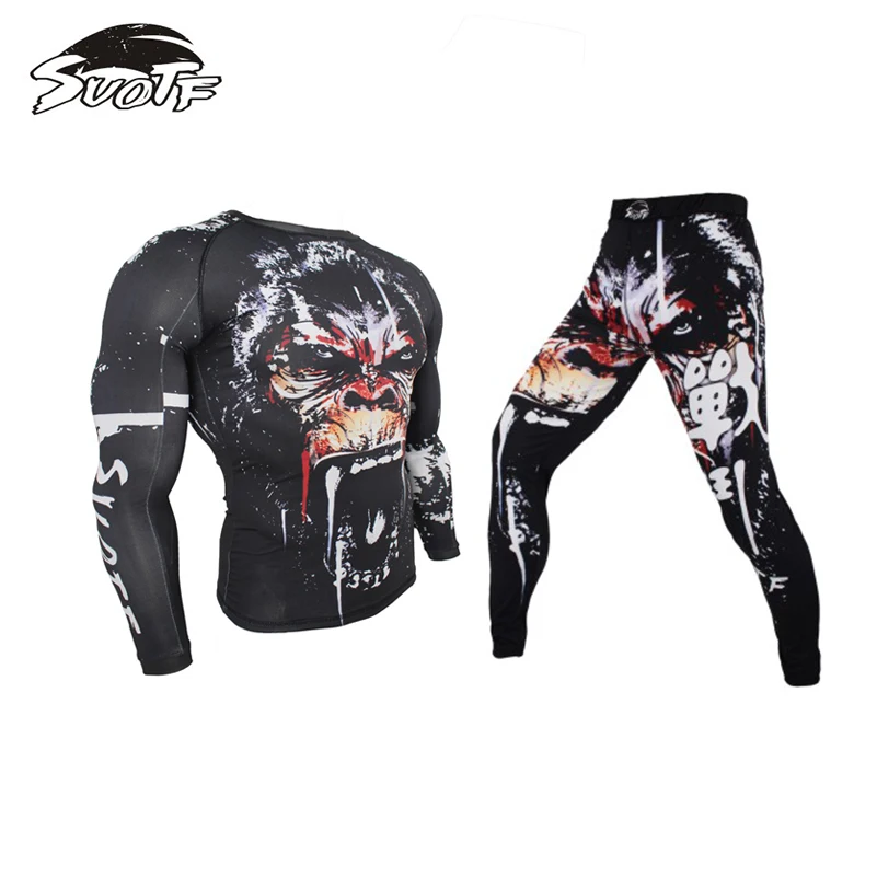 MMA Fightwear компрессионная футболка и штаны с принтом Angry Gorilla, боксерский Рашгард, футболка для кикбоксинга, брюки, Муай Тай, эластичные колготки