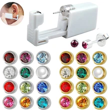 24 шт./кор. по стерильному одноразовому иглу дома Применение безопасный и не причиняют боли уха пробойник устройство из нержавеющей стали в комплектк встроенный CZ серьга с камнем-талисманом
