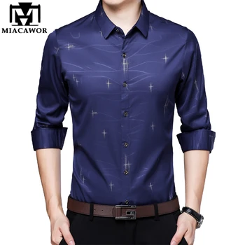 

MIACAWOR New Shirt Men Business Casual Shirt Print Long Sleeve Camisa Masculina Slim Fit Dress Shirts Men Clothing C488