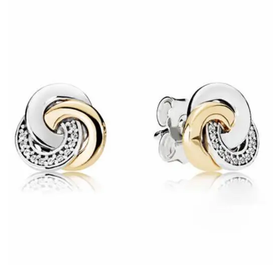

Authentic 925 Sterling Silver Original Interlinked Circles Pandora Stud Earrings With Clear Cubic Zirconia For Women Jewelry