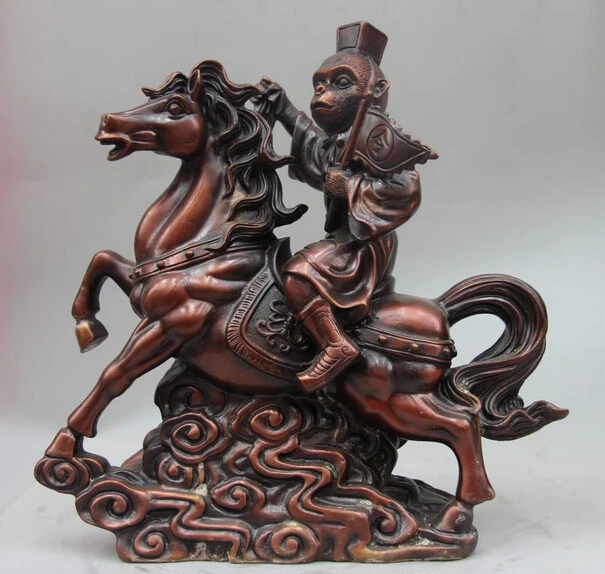 29cm China Copper Bronze Monkey ride Horse Immediately seal the Hou Statue sculpture