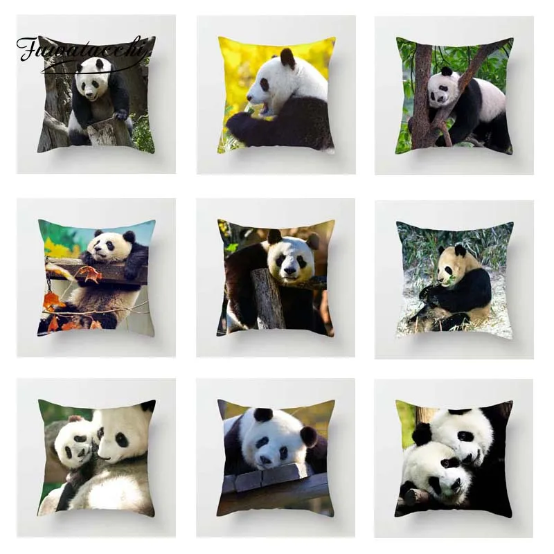

Fuwatacchi Animals Panda Cushion Cover For Sofa Home Decor Panda Photo Pillow Cover National Treasure Decorative Pillowcase