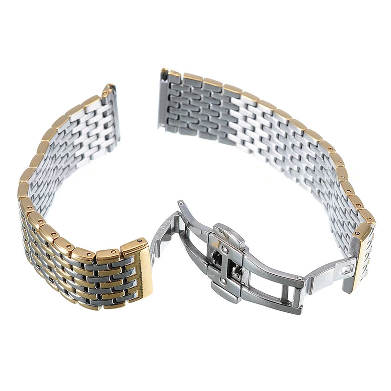 20 22mm Stainless Steel Wrist Watch Band Strap Silver Rose Gold Double Butterfly Clasp Buckle Bracelet For Men Women Relojes
