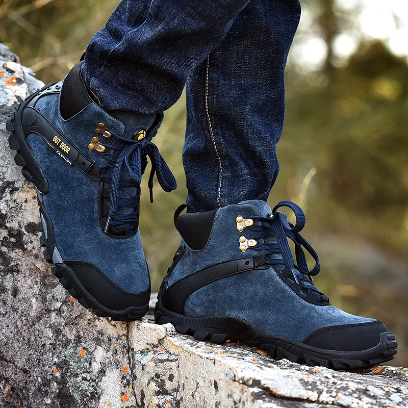 Man Hiking Boots Big Size 38-46 Mens Hunting Boots Spring Autumn Trekking Male Shoes Blue Black Outdoor Sneakers For Men