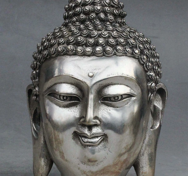 Marked Tibet Temple Silver Sakyamuni Tathagata Amitabha Buddha Head Bust Statuestatue bust