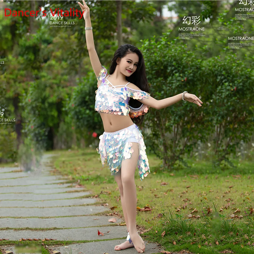 

Children's Belly Dancing Practice New Pearl Piece Encouragement Short Skirt Beginner Oriental Suit Custome